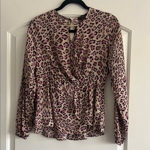 Thalia Sodi Brown Cream Ruched Blouse